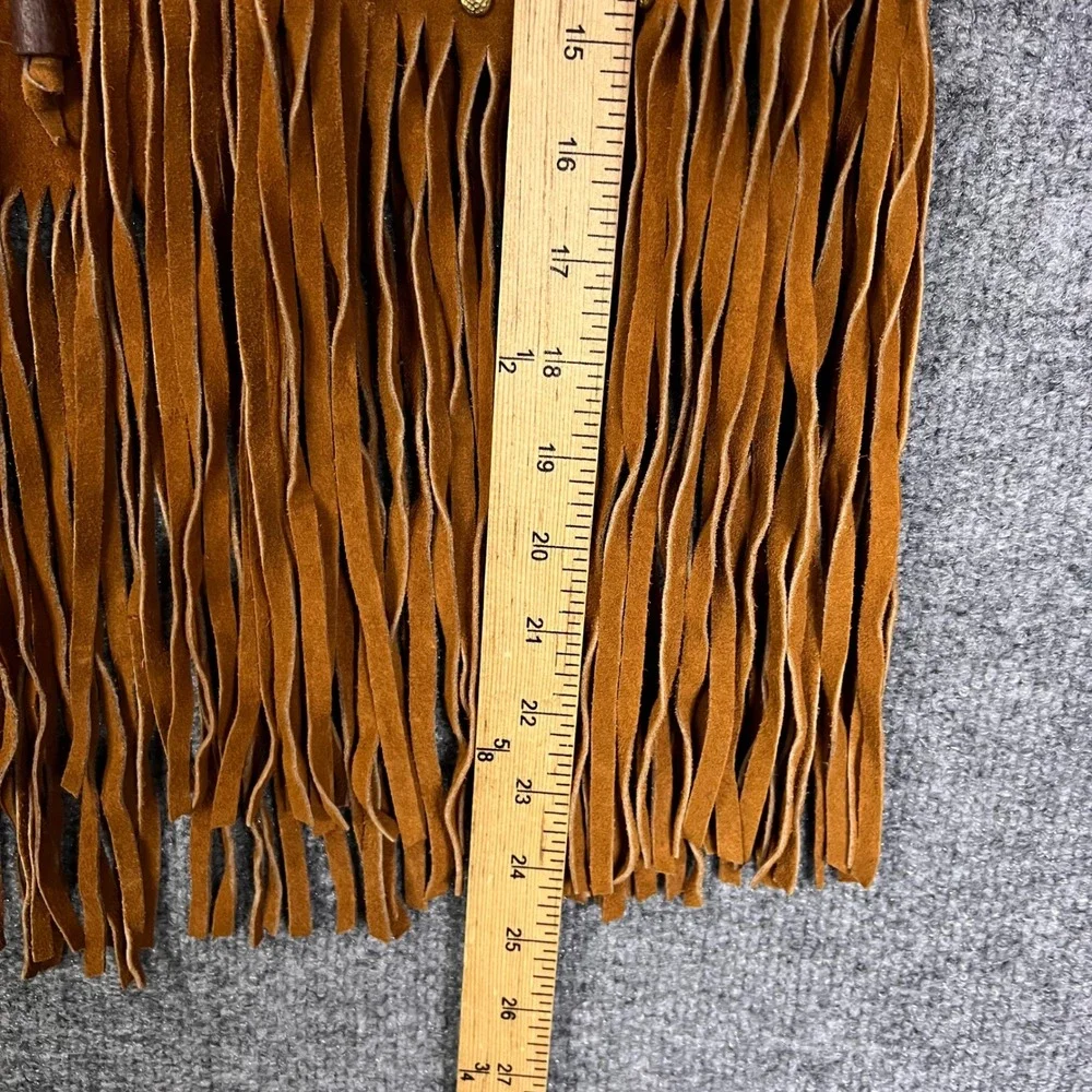 Vintage Suede Fringe Vest Womens Large Brown Good Western Boho Studded Tie Front